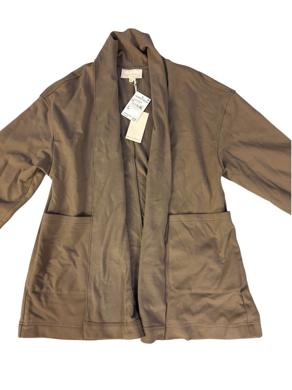 MELLODAY Taupe Open-Front Shawl Collar Jacket
